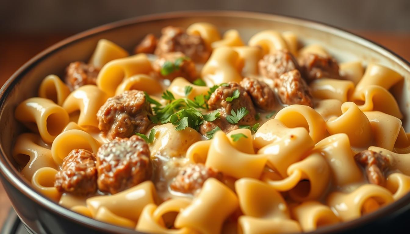 Creamy Beef and Bowtie Pasta